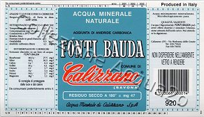 Fonti Bauda (analisi 1998) -etichetta turchese- vetro Friz 0,92 L